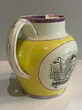Load image into Gallery viewer, Staffordshire War or 1812 Pitcher Captain Hull and Pike Yellow Background