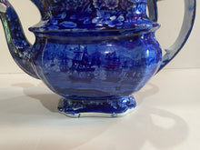 Load image into Gallery viewer, Historical Staffordshire Blue Teapot Macdonough’s Victory Ca. 1825