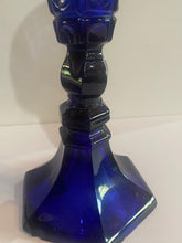 Load image into Gallery viewer, Boston Sandwich Glass Blue Vase 4 Thumbprint Matched Pair Ca. 1840