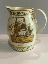 Load image into Gallery viewer, Staffordshire Creamware Liverpool Pitcher American Ships All In Gold Gilt