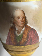 Load image into Gallery viewer, 19th Century Porcelain Vase Urn Hand Painted Benjamin Franklin Portrait Florals