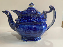 Load image into Gallery viewer, Historical Staffordshire Blue Teapot Macdonough’s Victory Ca. 1825