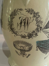 Load image into Gallery viewer, Staffordshire Creamware Liverpool Pitcher Boston Frigate Polychrome Ship Building Scene