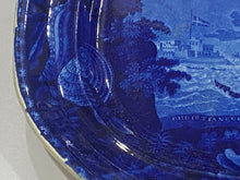 Load image into Gallery viewer, Historical Staffordshire Blue Platter Christianburg Danish Settlement on the Gold Coast of Africa