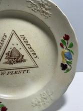 Load image into Gallery viewer, Staffordshire Pearlware Children’s Plate Temperance Industry And Plenty 1830’s