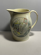 Load image into Gallery viewer, Staffordshire Creamware Liverpool Pitcher Polychrome Map of East Coast American Ship and Jefferson Eagle Ca. 1800