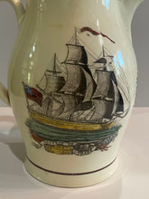 Load image into Gallery viewer, Staffordshire Creamware Liverpool Pitcher Polychrome American Ship and Sailor Hope Transfer