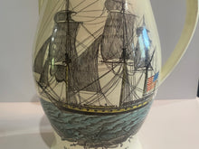 Load image into Gallery viewer, Staffordshire Creamware Liverpool Pitcher Boston Frigate Polychrome Ship Building Scene