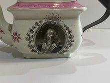 Load image into Gallery viewer, Historical Staffordshire Welcome Lafayette Nations Guest Make do Teapot Lusterware