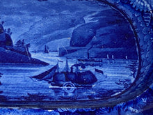 Load image into Gallery viewer, Historical Staffordshire Blue Small Platter Highlands Hudson River Chancellor of Livingston Boat 1825