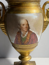 Load image into Gallery viewer, 19th Century Porcelain Vase Urn Hand Painted Benjamin Franklin Portrait Florals