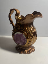 Load image into Gallery viewer, Historical Staffordshire Copper Luster Pitcher William Henry Harrison Log Cabin