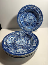 Load image into Gallery viewer, Staffordshire Blue Transfer Soup Plate Quadrupeds Tibetan Mule Deer Ca. 1825