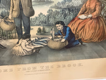Load image into Gallery viewer, Original Currier & Ives Print Home From The Brook Lucky Fisherman Large Folio