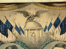 Load image into Gallery viewer, Original Currier & Ives Grand National Democratic Banner Peace Union and Victory Genl. George McClellan Hon. H. Pendleton