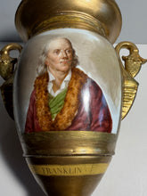 Load image into Gallery viewer, 19th Century Porcelain Vase Urn Hand Painted Benjamin Franklin Portrait Florals