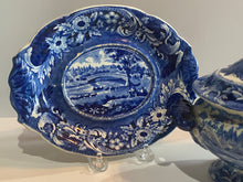 Load image into Gallery viewer, Historical Staffordshire Blue Gravy Tureen and Tray Upper Ferry Bridge Over River Schuylkill