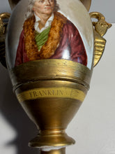 Load image into Gallery viewer, 19th Century Porcelain Vase Urn Hand Painted Benjamin Franklin Portrait Florals