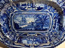Load image into Gallery viewer, Staffordshire Blue Transfer Quadrupeds Platter with Rhino Ca. 1825