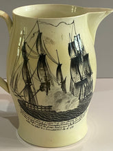 Load image into Gallery viewer, Staffordshire Creamware Liverpool Pitcher American Frigate Constellation Ship Building Scene