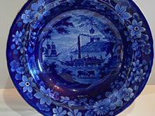 Load image into Gallery viewer, Historical Staffordshire Blue Soup Plate Fulton Steamboat Ca. 1825