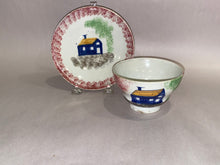 Load image into Gallery viewer, Staffordshire Red Spatterware Schoolhouse Cup And Saucer Ca. 1830