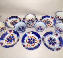 Load image into Gallery viewer, Staffordshire Gaudy Ironstone Pinwheel Pattern Set Of 6 Cups And Saucers 1850’s