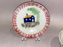 Load image into Gallery viewer, Staffordshire Red Spatterware Schoolhouse Cup And Saucer Ca. 1830