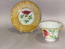 Load image into Gallery viewer, Staffordshire Yellow Spatterware Cup And Saucer Thistle Pattern Ca. 1830