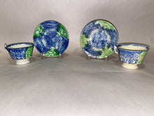 Load image into Gallery viewer, Rainbow Spatterware Childs Size Cup and Saucer Blue and Green Ca. 1830