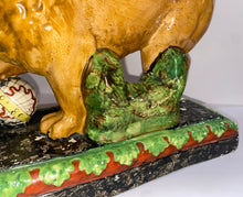 Load image into Gallery viewer, Staffordshire Pearlware Lion Mantle Figure With Globe Ca. 1820’s
