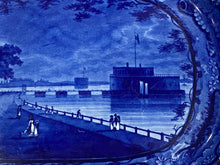 Load image into Gallery viewer, Historical Staffordshire Blue Castle Gardens Battery New York Large Platter 20 1/2”

