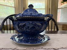 Load image into Gallery viewer, Dark Blue Staffordshire Quadrupeds Soup Tureen and Tray Camel
