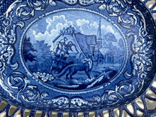 Load image into Gallery viewer, Staffordshire Blue Transfer Quadrupeds Reticulated Tray Fox and Rooster Ca. 1825
