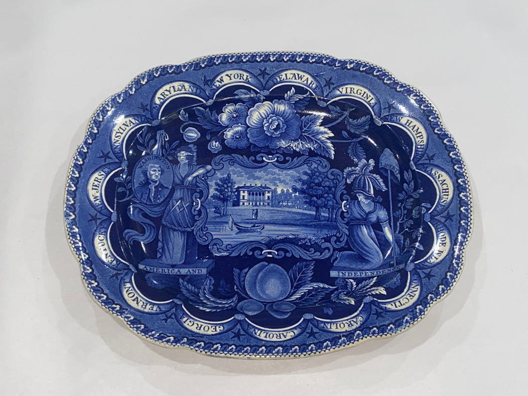 Historical Staffordshire Blue Platter States Pattern by Clews