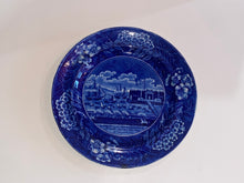 Load image into Gallery viewer, Historical Staffordshire Blue Dinner Plate Landing of Lafayette Castle Gardens
