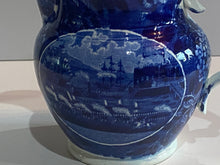 Load image into Gallery viewer, Historical Staffordshire Blue Pitcher in the Landing of Lafayette Pattern Ca. 1825
