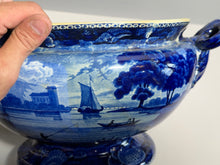 Load image into Gallery viewer, Historical Staffordshire Blue Soup Tureen Bellville On Passaic River Rare 1825
