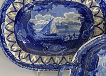 Load image into Gallery viewer, Historical Staffordshire Blue Reticulated Basket Tray Marine Views Shell 1825
