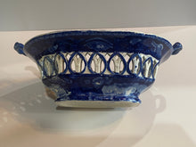 Load image into Gallery viewer, Historical Staffordshire Blue Reticulated Basket Eirth on the Thames Scare View on this Form
