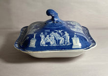 Load image into Gallery viewer, Historical Staffordshire Blue Vegetable Dish Masonic Transfer Greek Figures 1825
