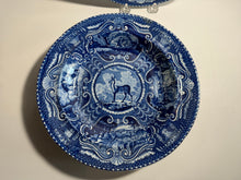 Load image into Gallery viewer, Staffordshire Blue Transfer Soup Plate Quadrupeds Tibetan Mule Deer Ca. 1825
