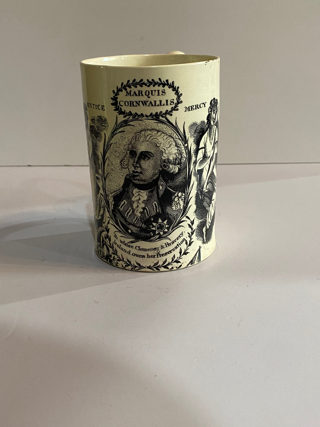 Staffordshire Creamware Liverpool Marquis Cornwallis Tankard Mug Ca. 1800 Rare