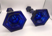 Load image into Gallery viewer, Antique New England Glass Co. Cobalt Blue Hexagonal Candlesticks Ca. 1850
