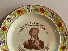 Load image into Gallery viewer, Staffordshire Pearlware General Lafayette Welcome to The Land of Liberty Childs Plate Right Facing
