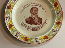 Load image into Gallery viewer, Staffordshire Pearlware General Lafayette Welcome to The Land of Liberty Childs Plate Right Facing
