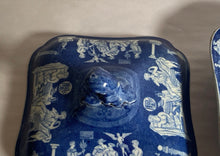 Load image into Gallery viewer, Historical Staffordshire Blue Vegetable Dish Masonic Transfer Greek Figures 1825
