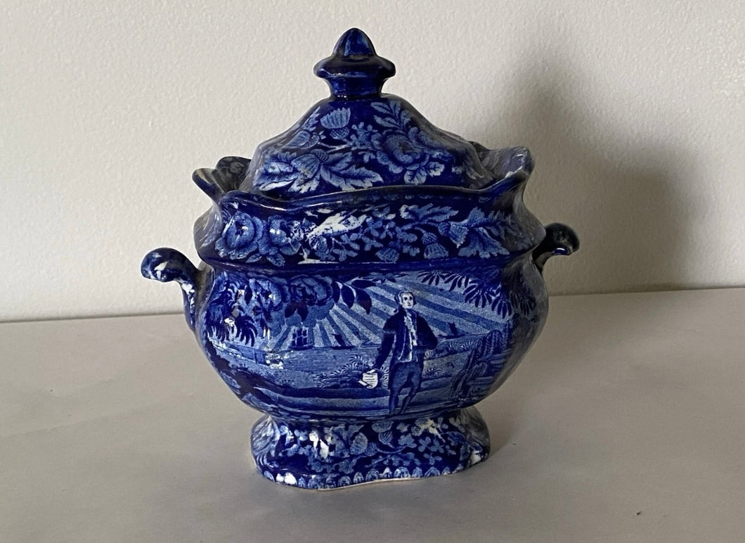 Historical Staffordshire Washington With Scroll In Hand Sugar Bowl Ca. 1825