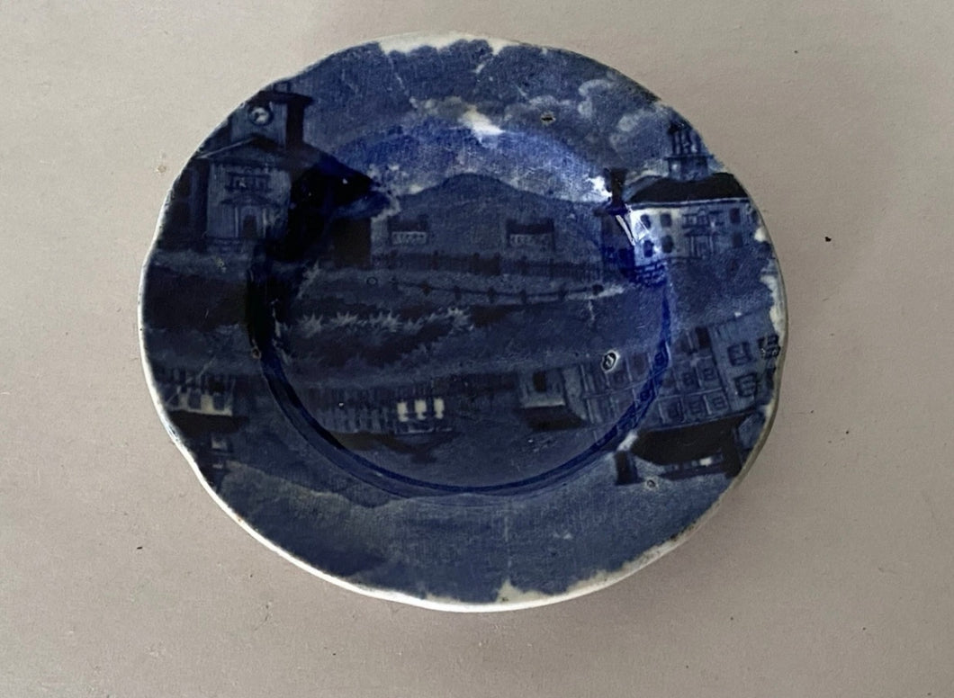 Historical Staffordshire Double Transfer Pittsfield Elm Massachusetts Cup Plate
