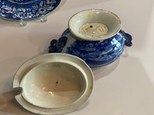 Load image into Gallery viewer, Historical Staffordshire Blue Gravy Tureen and Tray Upper Ferry Bridge Over River Schuylkill
